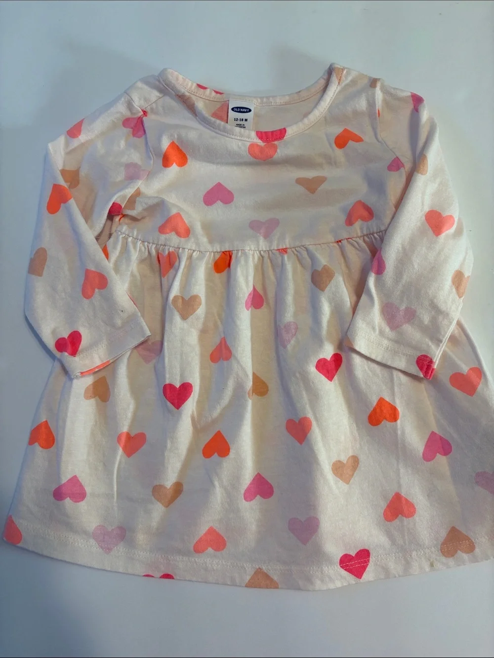 Old Navy Cream Heart Print Long-Sleeve Dress